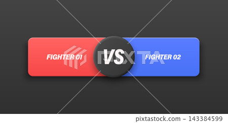Versus Black Banner, Vector Illustration. Red vs Blue Fighter Comparison Label for Game Stream Overlay. Battle Screen, Tournament Match. Esports Design, Competition Concept. Horizontal Background 143384599