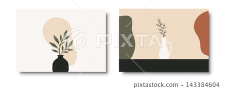 Botanical Wall Art Set with Minimalist Plant Prints, Vector Illustration. Horizontal Botanical Wall Art in Beige, Brown, Green. Abstract Modern Boho Botanical Wall Art for Scandinavian Interior Decor Botanical Wall Art Set with Minimalist Plant Prints, Vector Illustration. Horizontal Botanical Wall Art in Beige, Brown, Green. Abstract Modern Boho Botanical Wall Art for Scandinavian Interior Decor 143384604