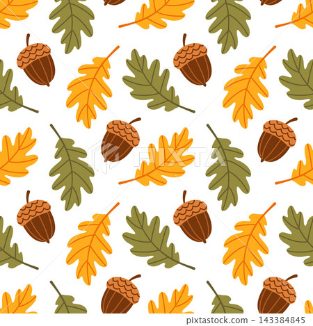 White Background Oak Leaf Acorn Seamless Pattern Hand Drawn Flat White Background Oak Leaf Acorn Seamless Pattern Hand Drawn Flat 143384845