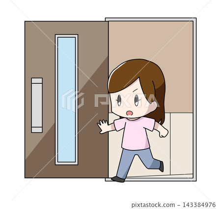 Illustration of a woman opening a house door Illustration of a woman opening a house door 143384976