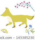 Illustration of a fox and autumn flowers and berries Illustration of a fox and autumn flowers and berries 143385230