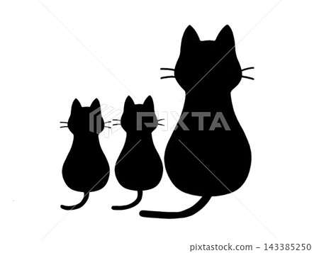 Silhouette illustration of a mother cat and her kittens Silhouette illustration of a mother cat and her kittens 143385250