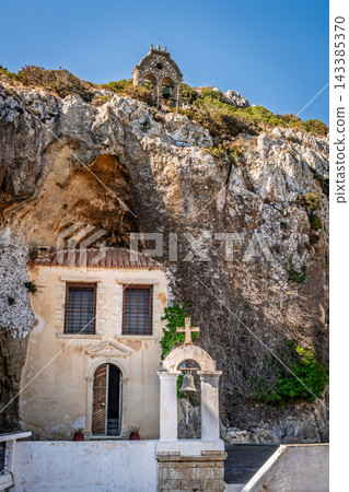 Monastery of Panagia Faneromeni built into cliff, Crete, Greece Monastery of Panagia Faneromeni built into cliff, Crete, Greece 143385370