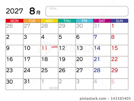 August 2027 Calendar (Monday Start) August 2027 Calendar (Monday Start) 143385405