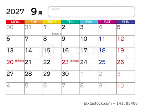 September 2027 Calendar (Monday Start) September 2027 Calendar (Monday Start) 143385406