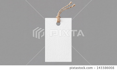 Blank white rectangular price tag with brown string on a grey background shopping merchandise accessory business commerce branding template rectangle isolated background advertising Blank white rectangular price tag with brown string on a grey background shopping merchandise accessory business commerce branding template rectangle isolated background advertising 143386008