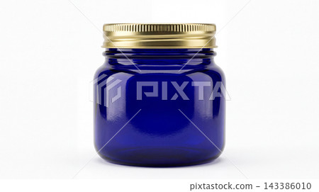 Empty cobalt blue glass jar with a metallic gold lid container metallic cosmetic packaging isolated background textured medicine skincare ointment minimalist transparent wellness Empty cobalt blue glass jar with a metallic gold lid container metallic cosmetic packaging isolated background textured medicine skincare ointment minimalist transparent wellness 143386010