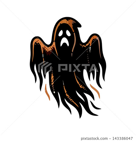 A frightening black ghost with glowing orange details, perfect for Halloween themes. Isolated on a white background. A frightening black ghost with glowing orange details, perfect for Halloween themes. Isolated on a white background. 143386047