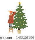 A Christmas tree and a boy decorating it. 143386159