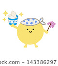 Cute beneficial bacteria holding hand-drawn yogurt (intestinal bacteria) 143386297