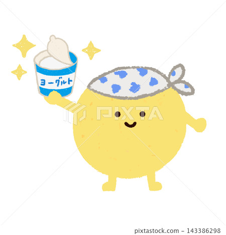 Cute beneficial bacteria holding hand-drawn yogurt (intestinal bacteria) 143386298