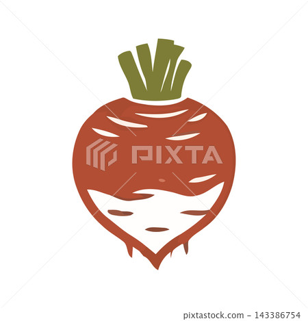 A stylized graphic icon of a beetroot, showcasing its root and leafy green tops. Perfect for healthy eating and organic food themes. A stylized graphic icon of a beetroot, showcasing its root and leafy green tops. Perfect for healthy eating and organic food themes. 143386754