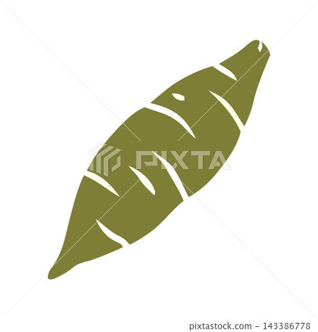 A stylized, minimalist illustration of a sweet potato, rendered in olive green with white line accents, set against a plain white background. A stylized, minimalist illustration of a sweet potato, rendered in olive green with white line accents, set against a plain white background. 143386778