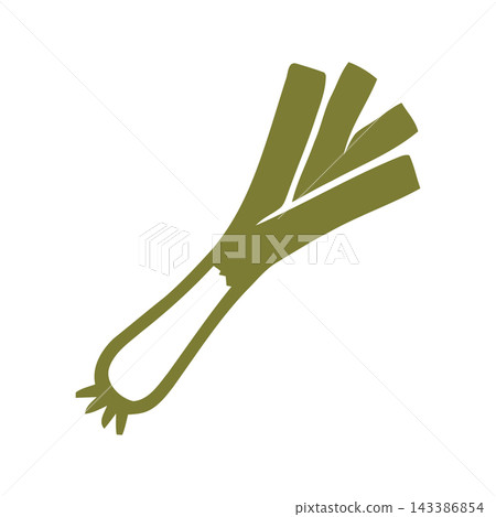 Stylized icon of a fresh leek vegetable, representing healthy eating and culinary ingredients. Stylized icon of a fresh leek vegetable, representing healthy eating and culinary ingredients. 143386854