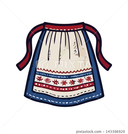 Vintage folk apron, hand-drawn style, featuring folk embroidery and decorative patterns. Vintage folk apron, hand-drawn style, featuring folk embroidery and decorative patterns. 143386920