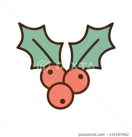 Stylized illustration of holly berries and leaves, a classic symbol for winter holidays and Christmas. Stylized illustration of holly berries and leaves, a classic symbol for winter holidays and Christmas. 143387062