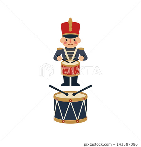 Illustration of a toy soldier drummer character playing a drum, isolated on a white background. Illustration of a toy soldier drummer character playing a drum, isolated on a white background. 143387086