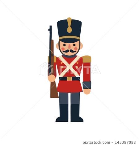 Flat design illustration of a classic nutcracker soldier toy, a festive holiday symbol. Flat design illustration of a classic nutcracker soldier toy, a festive holiday symbol. 143387088