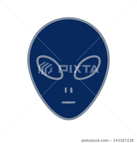 Stylized blue alien head icon with a simple, flat design. Extraterrestrial and sci-fi concept. Stylized blue alien head icon with a simple, flat design. Extraterrestrial and sci-fi concept. 143387226
