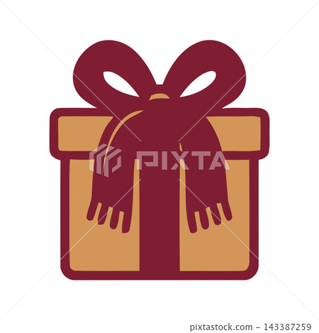 A simple, stylized illustration of a gift box tied with a festive ribbon and bow. Perfect for celebrations and surprises. A simple, stylized illustration of a gift box tied with a festive ribbon and bow. Perfect for celebrations and surprises. 143387259