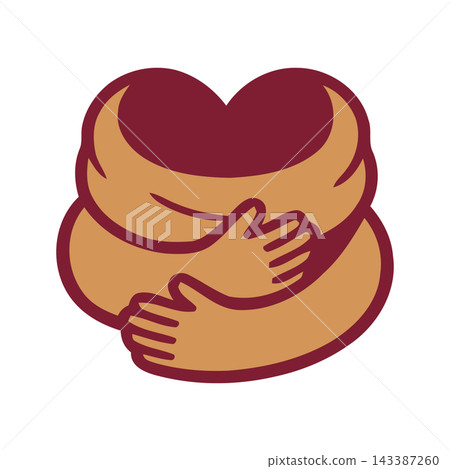 Stylized heart illustration with arms embracing it, symbolizing love, care, support, and comfort. Stylized heart illustration with arms embracing it, symbolizing love, care, support, and comfort. 143387260