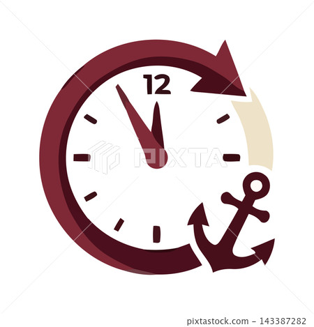 Stylized clock with an anchor and arrow, representing nautical time, navigation, and maritime concepts. Stylized clock with an anchor and arrow, representing nautical time, navigation, and maritime concepts. 143387282