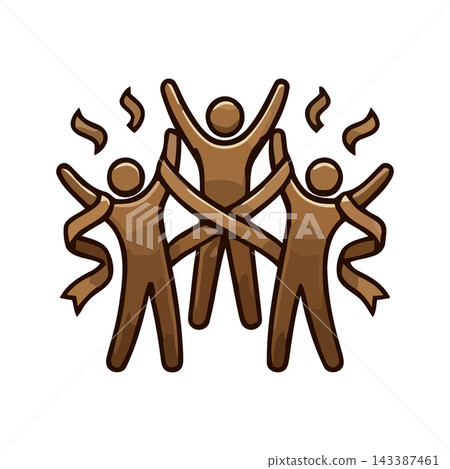 Illustration of three stylized figures in unity, celebrating success with raised arms and confetti. Illustration of three stylized figures in unity, celebrating success with raised arms and confetti. 143387461