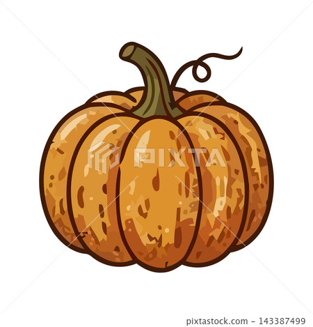 Whimsical hand-drawn illustration of a ripe orange pumpkin, perfect for fall and harvest themes. Whimsical hand-drawn illustration of a ripe orange pumpkin, perfect for fall and harvest themes. 143387499