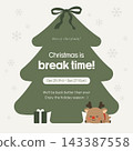 Korean Christmas Holiday Notice Template with Green Tree and Reindeer Illustration 143387558