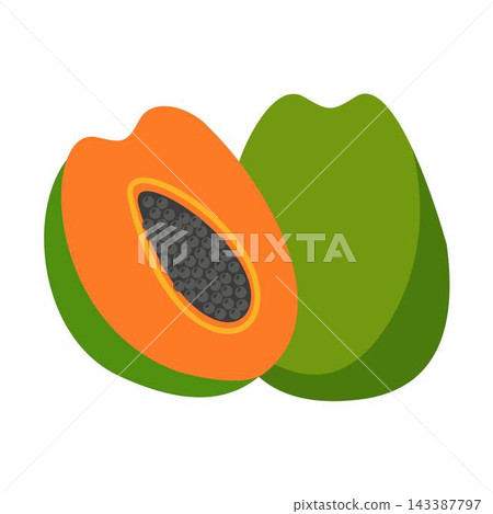 whole and sliced green papaya pawpaw tropical fruit food illustration whole and sliced green papaya pawpaw tropical fruit food illustration 143387797