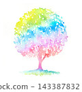 Colorful round trees painted in watercolor 143387832