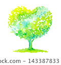 A heart-shaped tree painted in watercolor. 143387833
