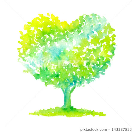A heart-shaped tree painted in watercolor. 143387833