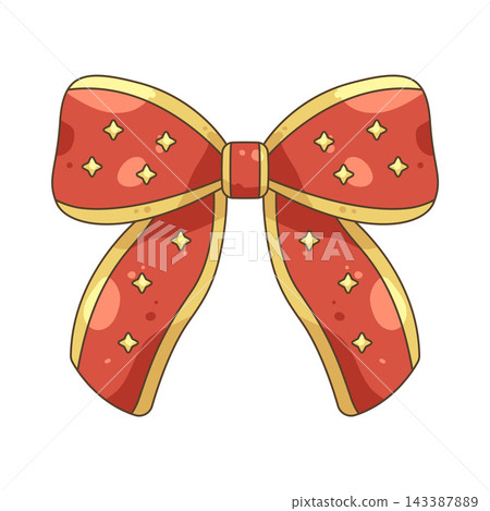 Illustration of red christmas ribbon with gold trim and stars Illustration of red christmas ribbon with gold trim and stars 143387889