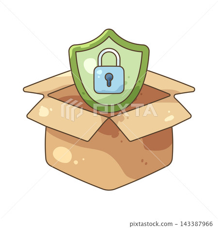 Illustration of open box with security shield Illustration of open box with security shield 143387966