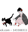 A cat playing with socks and a woman in a kimono: Winter life 143388311