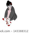 A woman in a kimono wearing thick socks as a winter cold weather precaution. 143388312