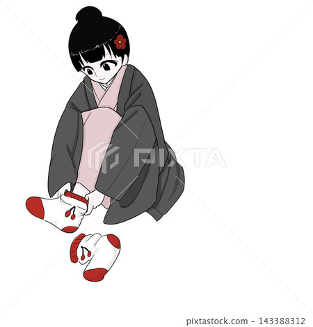 A woman in a kimono wearing thick socks as a winter cold weather precaution. A woman in a kimono wearing thick socks as a winter cold weather precaution. 143388312