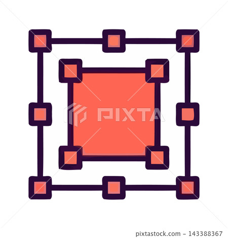 Abstract illustration of concentric geometric squares with selection handles, vector graphic. 143388367