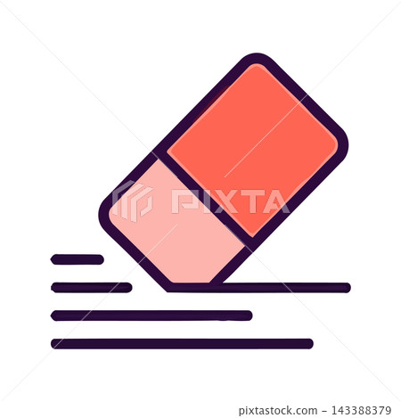 Stylized icon of an eraser removing lines, symbolizing correction, deletion, and problem-solving. Stylized icon of an eraser removing lines, symbolizing correction, deletion, and problem-solving. 143388379