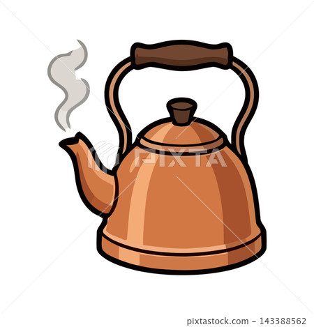 A vintage copper kettle with steam rising, symbolizing hot beverages and kitchenware. A vintage copper kettle with steam rising, symbolizing hot beverages and kitchenware. 143388562