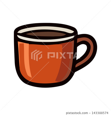 A simple, stylized illustration of a warm orange mug filled with a dark, steaming drink. A simple, stylized illustration of a warm orange mug filled with a dark, steaming drink. 143388574