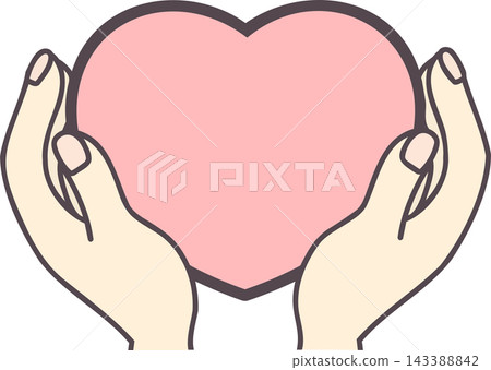 An illustration of a pink heart held in both hands. An illustration of a pink heart held in both hands. 143388842