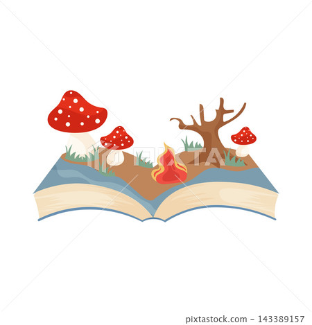 Illustration of Open Storybook with Fantasy Forest Illustration of Open Storybook with Fantasy Forest 143389157