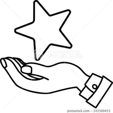 An illustration (line drawing) of a star on the palm of a hand, representing talent, dreams, and recognition. An illustration (line drawing) of a star on the palm of a hand, representing talent, dreams, and recognition. 143389453