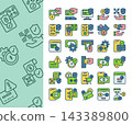 Set of payment method filled outline icons. Online banking, QR code pay, secure transaction, credit card, and e-wallet concept. 143389800