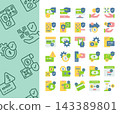Set of payment method flat icons. Online banking, QR code pay, secure transaction, credit card, and e-wallet concept. 143389801