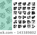 Set of payment method solid icons. Online banking, QR code pay, secure transaction, credit card, and e-wallet concept. 143389802