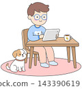 Cozy Man Working From Home with Dog 143390619
