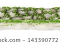 Overgrown stone wall with grass and pathway isolated on white background. Watercolor hand painted landscape seamless border for fantasy maps, game assets, garden scenes and nature inspired design 143390772